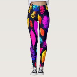Vibrant Neon Foliage: Captivation Löv Mönster Leggings