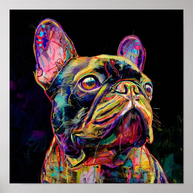 "Vibrant Neon Frenchie Pop Art Portrait" Poster (Framsidan)