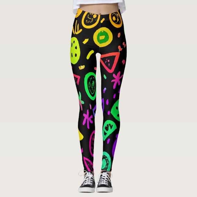 Vibrant Neon Fruits Mönster Art Leggings (Framsida)
