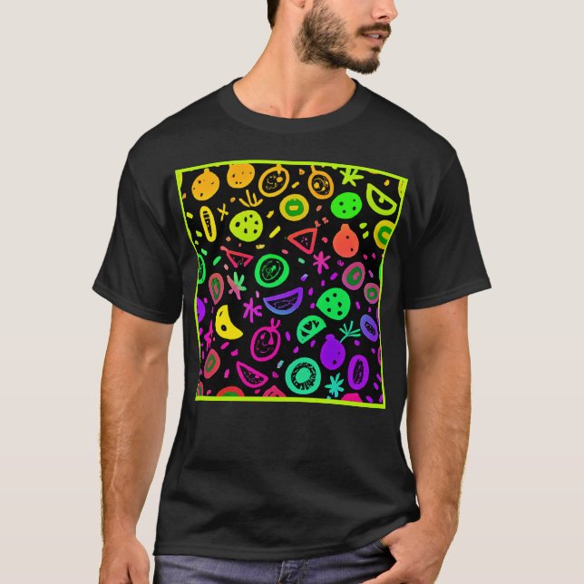 Vibrant Neon Fruits Mönster Art T Shirt (Framsida)