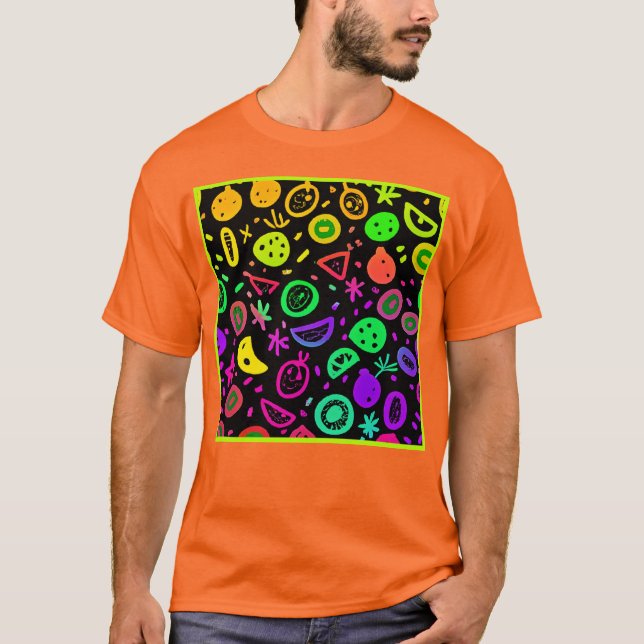 Vibrant Neon Fruits Mönster Art T Shirt (Framsida)