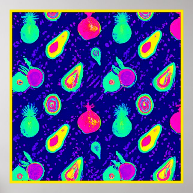 Vibrant Neon Fruits Mönster design Poster (Framsidan)