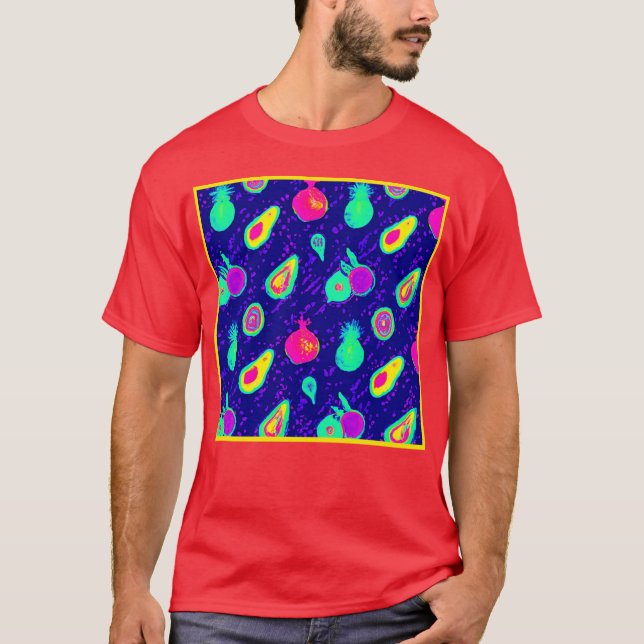 Vibrant Neon Fruits Mönster design T Shirt (Framsida)