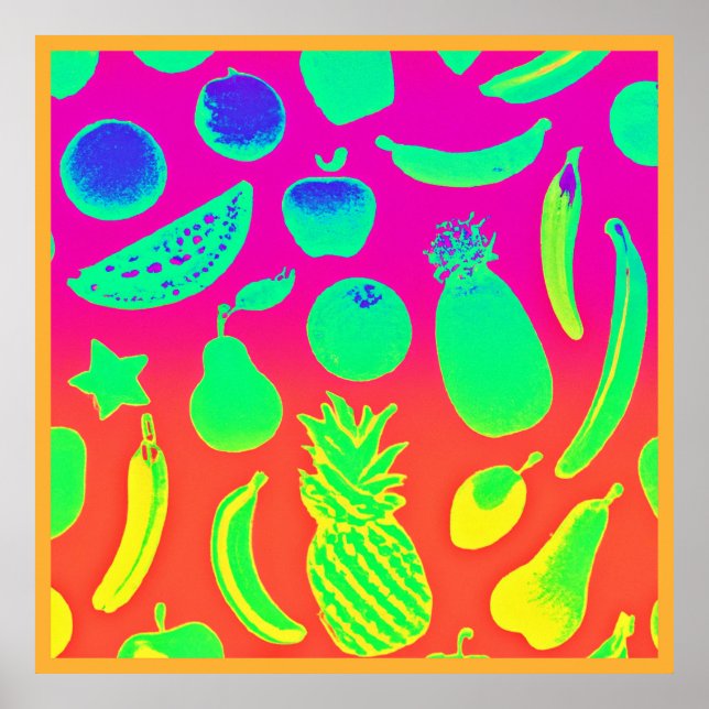 Vibrant Neon Fruits Mönster Poster (Framsidan)