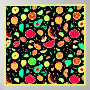 Vibrant Neon Fruits Mönster Poster