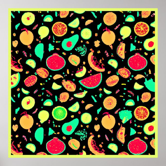 Vibrant Neon Fruits Mönster Poster (Framsidan)