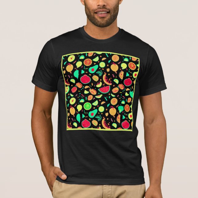 Vibrant Neon Fruits Mönster T Shirt (Framsida)
