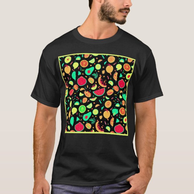 Vibrant Neon Fruits Mönster T Shirt (Framsida)