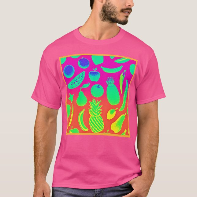 Vibrant Neon Fruits Mönster T Shirt (Framsida)