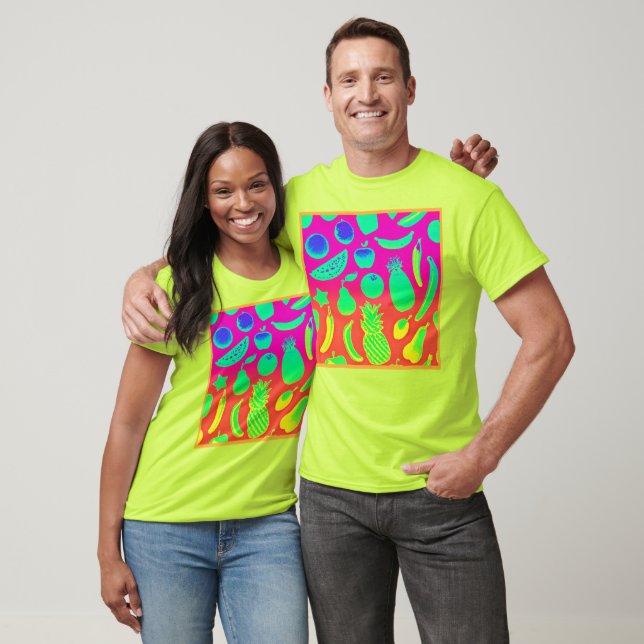Vibrant Neon Fruits Mönster T Shirt (Unisex)