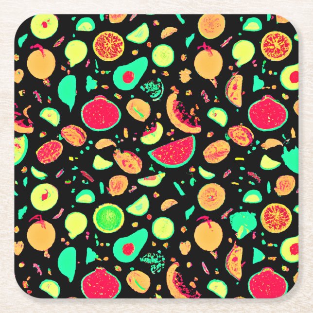 Vibrant Neon Fruits Mönster Underlägg Papper Kvadrat (Framsidan)