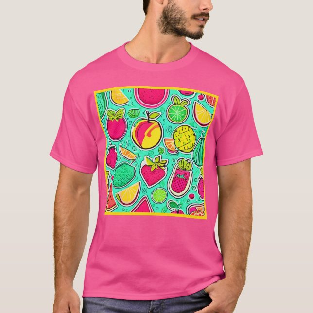 Vibrant Neon Fruits Orchard Art T Shirt (Framsida)