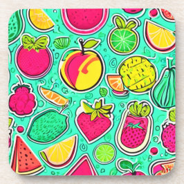 Vibrant Neon Fruits Orchard Art Underlägg