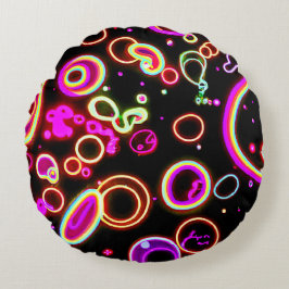 Vibrant Neon Glow Mönster Rund Kudde