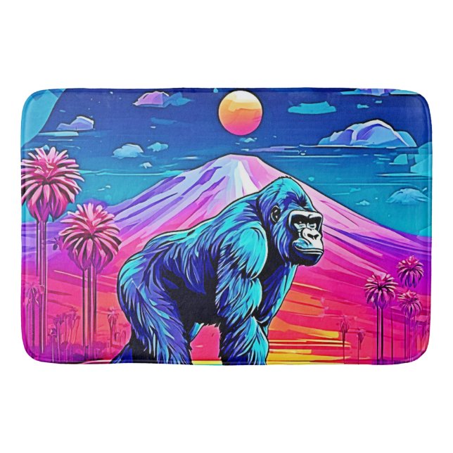 Vibrant Neon Gorilla i en surreal Jungle Scene Badrumsmatta (Framsidan)