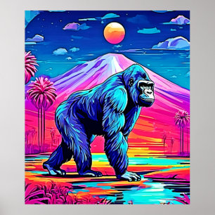 Vibrant Neon Gorilla i en surreal Jungle Scene Poster