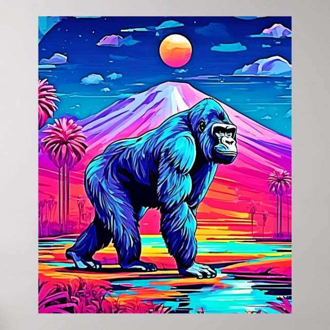 Vibrant Neon Gorilla i en surreal Jungle Scene Poster (Framsidan)