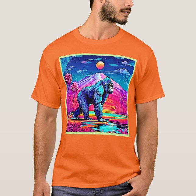 Vibrant Neon Gorilla i en surreal Jungle Scene T Shirt (Framsida)