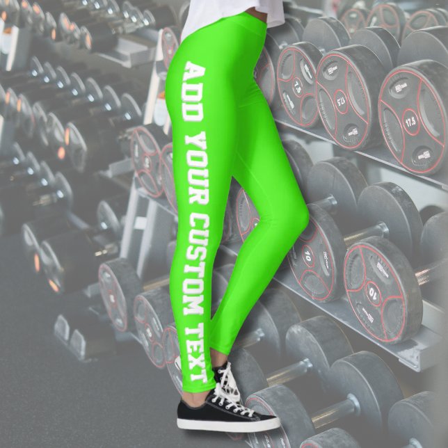 Vibrant Neon Green Custom Text Vertical  Leggings (Skapare uppladdad)