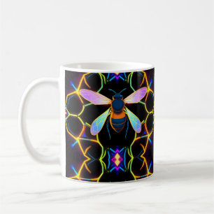Vibrant Neon Honeybee med Abstrakt Hexagonal Kaffemugg