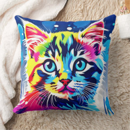 Vibrant Neon Kattunge Art Kudde