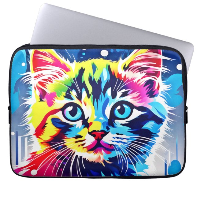 Vibrant Neon Kattunge Art Laptop Fodral (Framsidan)