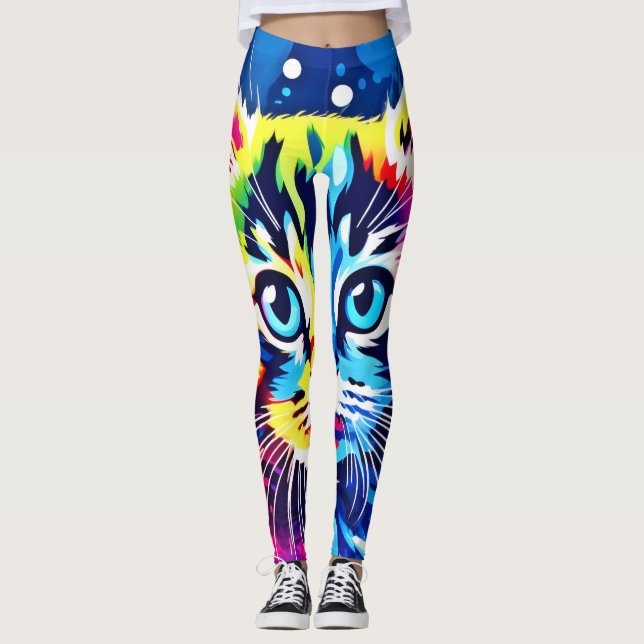 Vibrant Neon Kattunge Art Leggings (Framsida)