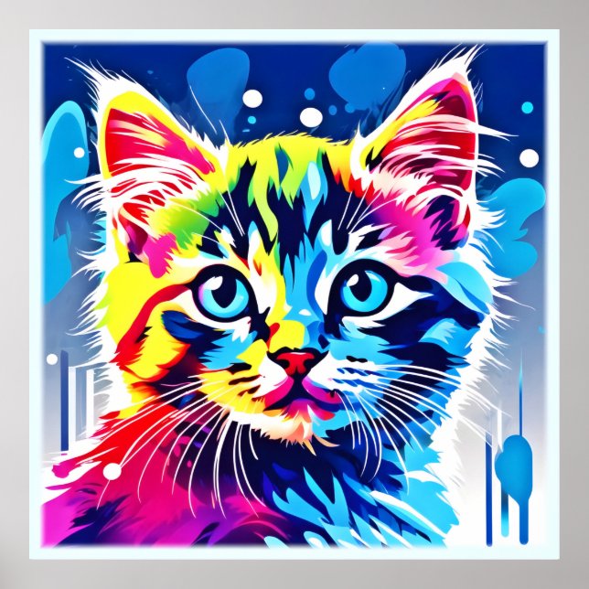 Vibrant Neon Kattunge Art Poster (Framsidan)
