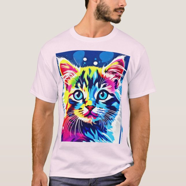 Vibrant Neon Kattunge Art T Shirt (Framsida)