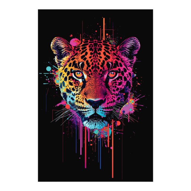Vibrant Neon Leopard Metal Wall Art Fototryck (Framsidan)