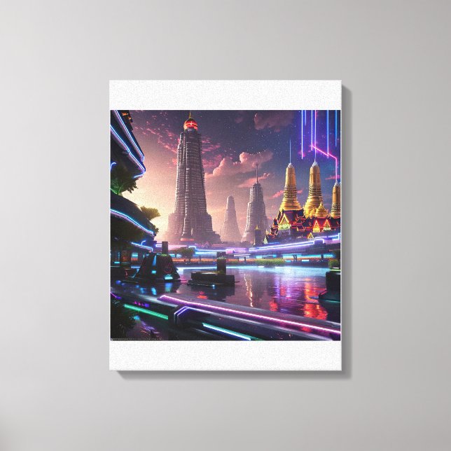 Vibrant Neon Ljus av Cyberpunk Bangkok Canvastryck (Framsida)