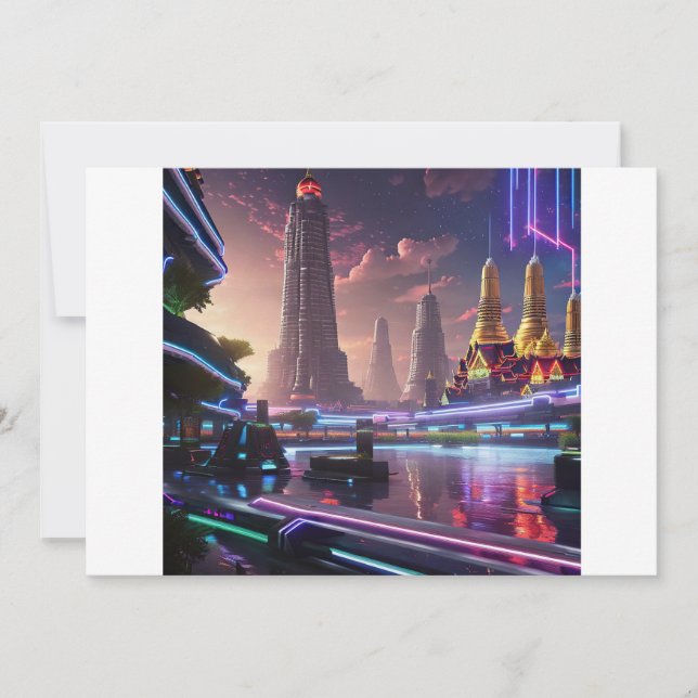 Vibrant Neon Ljus av Cyberpunk Bangkok Inbjudningar (Framsida)