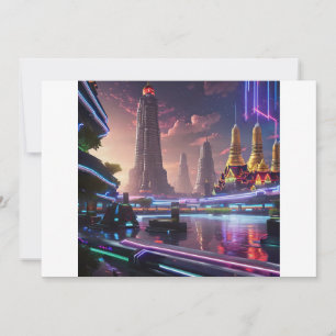 Vibrant Neon Ljus av Cyberpunk Bangkok Inbjudningar