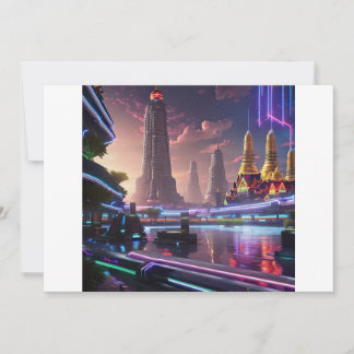 Vibrant Neon Ljus av Cyberpunk Bangkok Inbjudningar