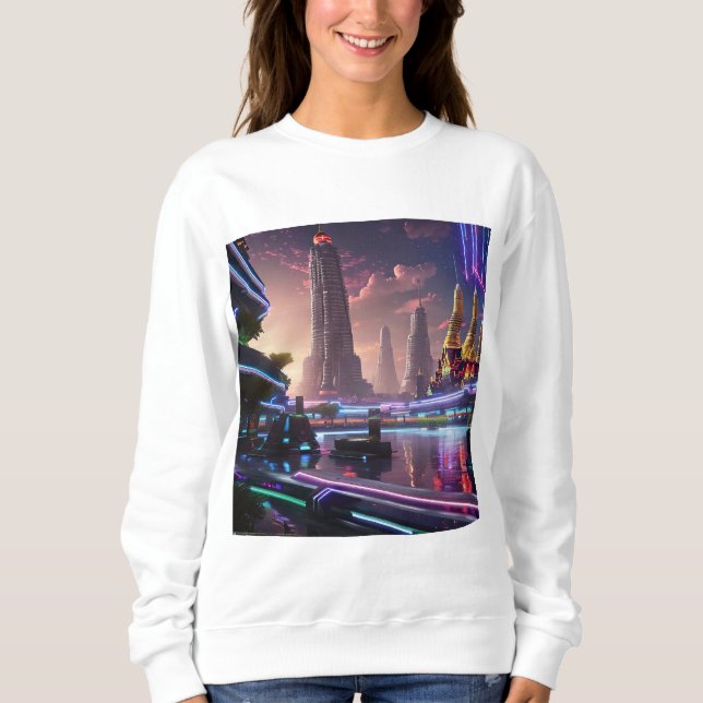 Vibrant Neon Ljus av Cyberpunk Bangkok T Shirt (Framsida)