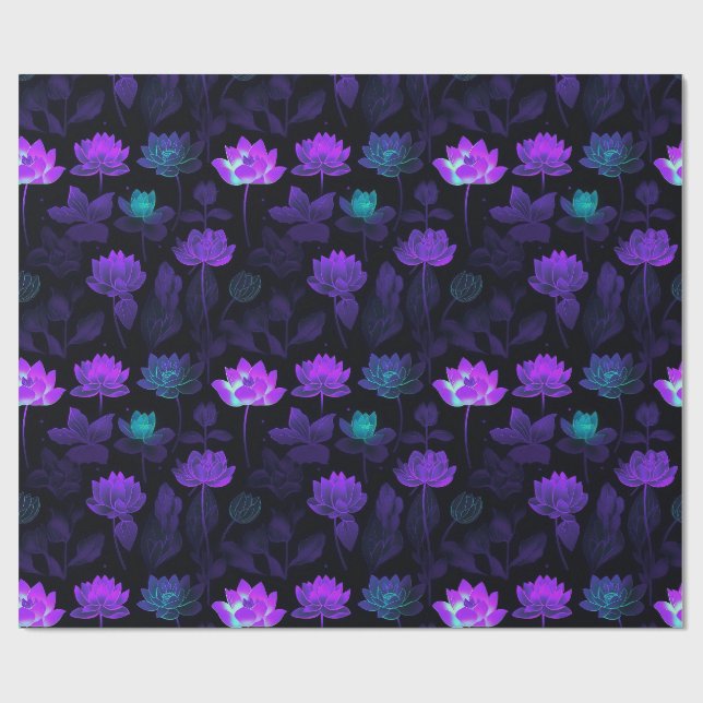 Vibrant Neon Lotus Flower Mönster Presentpapper (Platt)