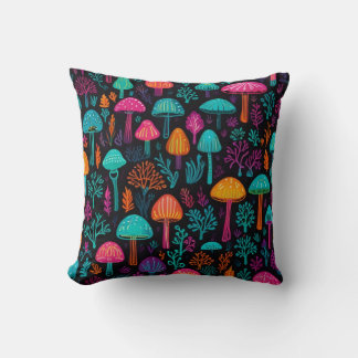 Vibrant Neon Mushroom Magic: Unique Patterns Kudde