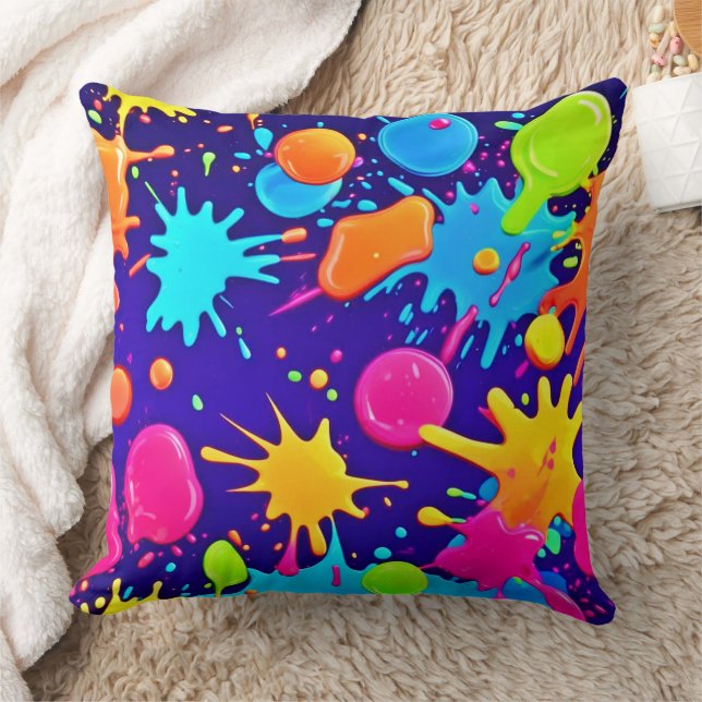 Vibrant Neon Paint Splatter Art Kudde (Filt)