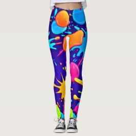 Vibrant Neon Paint Splatter Art Leggings