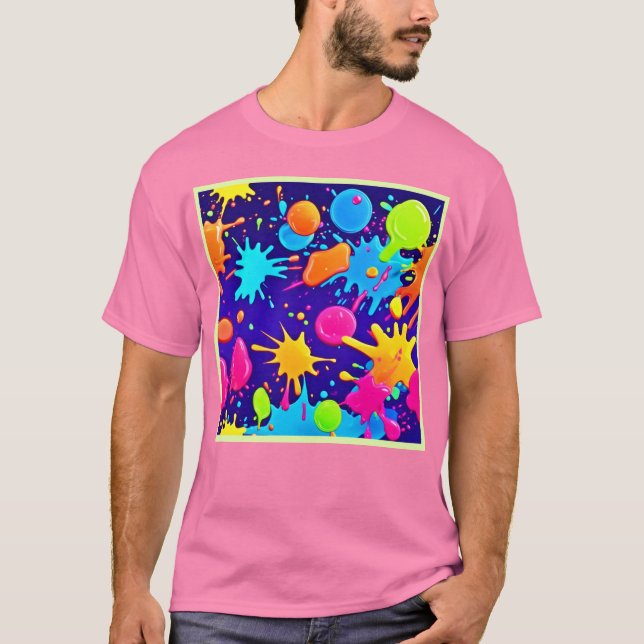 Vibrant Neon Paint Splatter Art T Shirt (Framsida)