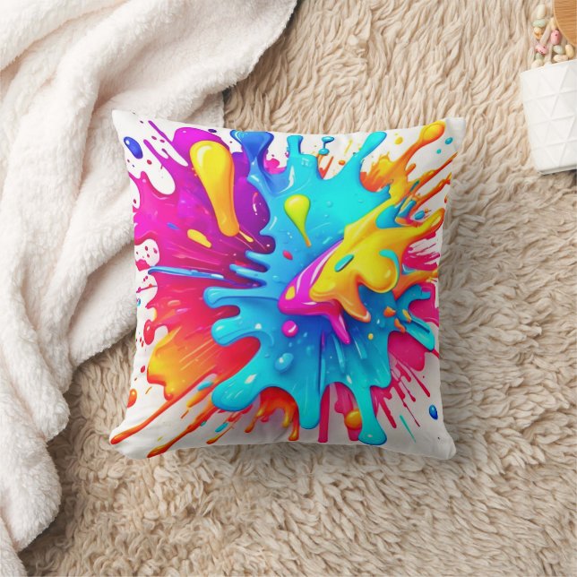 Vibrant Neon Paint Stänk Art Kudde (Filt)