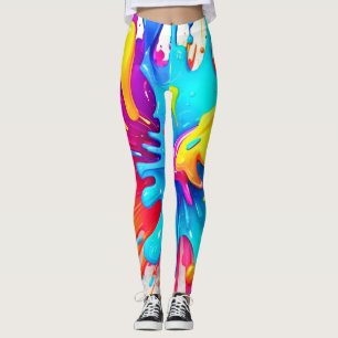 Vibrant Neon Paint Stänk Art Leggings