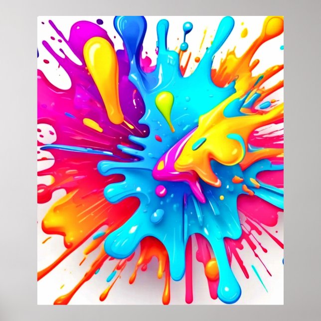 Vibrant Neon Paint Stänk Art Poster (Framsidan)