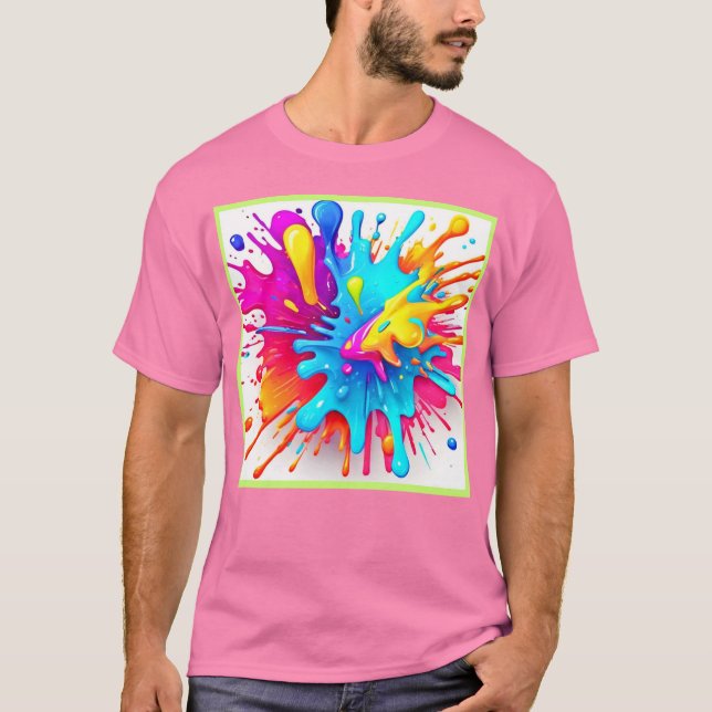 Vibrant Neon Paint Stänk Art T Shirt (Framsida)