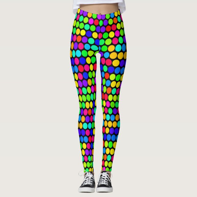 Vibrant Neon Polka Dot Mönster Leggings (Framsida)