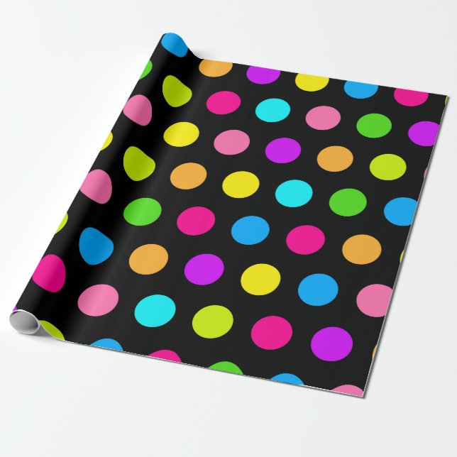 Vibrant Neon Polka Dot Mönster Presentpapper (Utrullad)