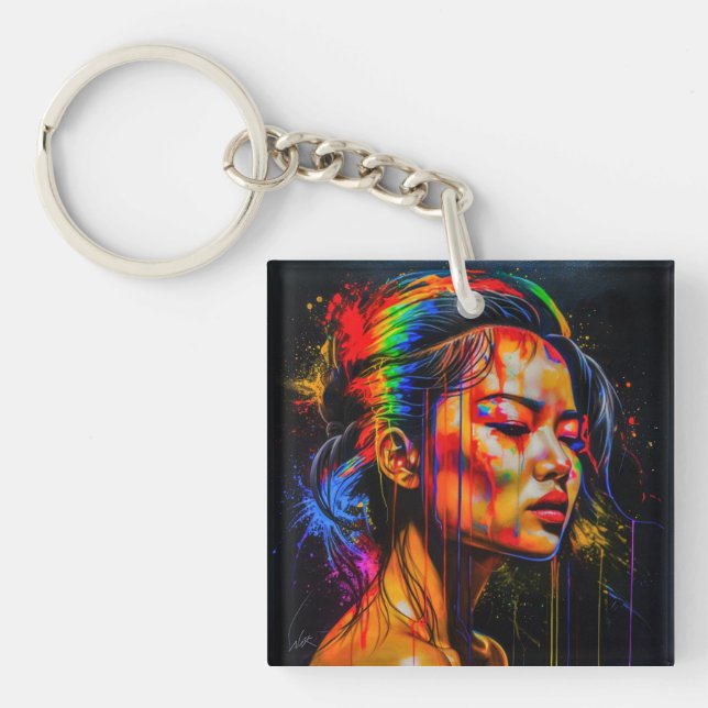 Vibrant Neon Porträtt - Abstrakt Expressionist Art (Framsidan)