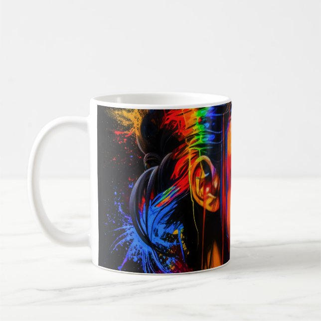 Vibrant Neon Porträtt - Abstrakt Expressionist Art Kaffemugg (Vänster)