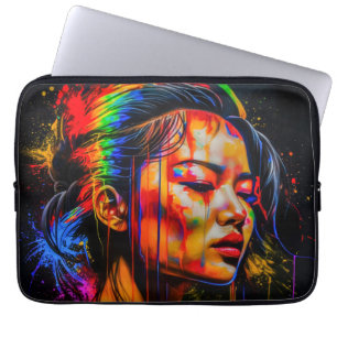 Vibrant Neon Porträtt - Abstrakt Expressionist Art Laptop Fodral