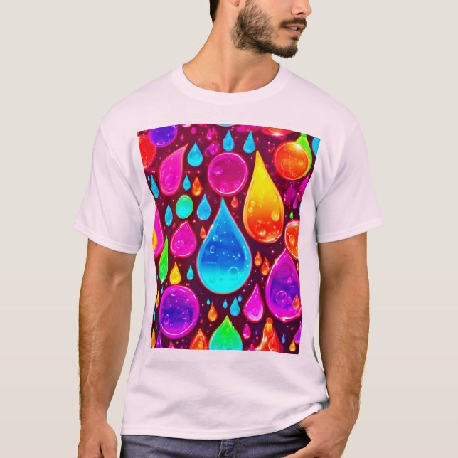 Vibrant Neon Raindrops Art T Shirt (Framsida)